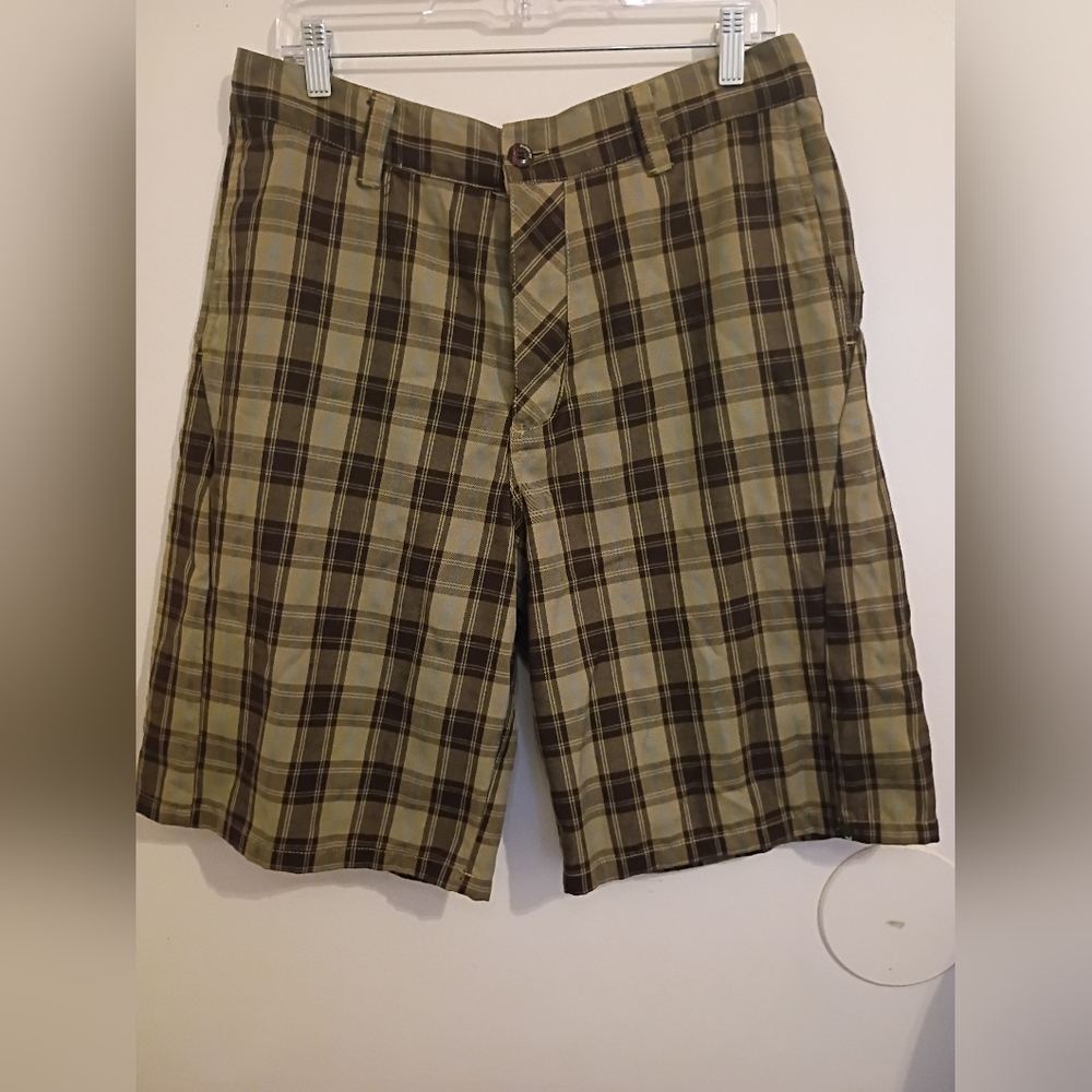 Hurley Men's Plaid Cargo Shorts - Olive‎ and Brown Sz M